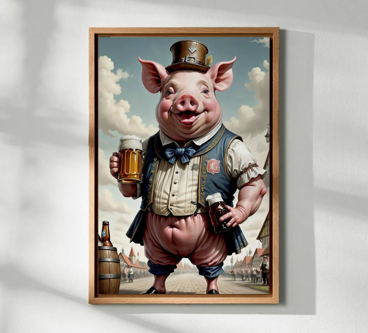 pig and beer canvas with Floater frame by chaodays