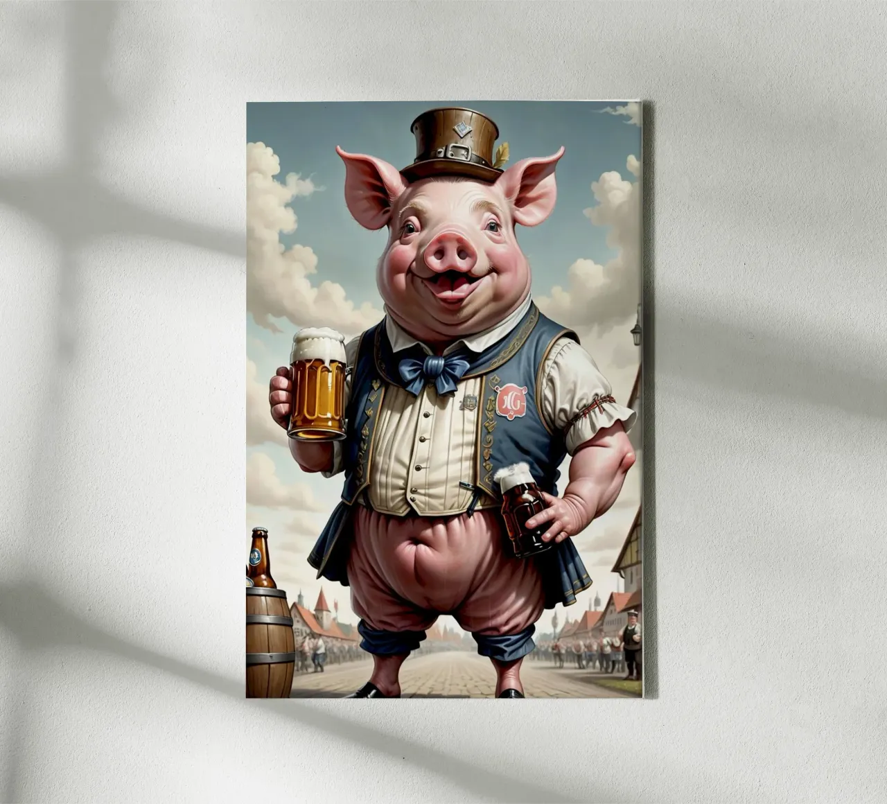 pig and beer canvas with Floater frame by chaodays