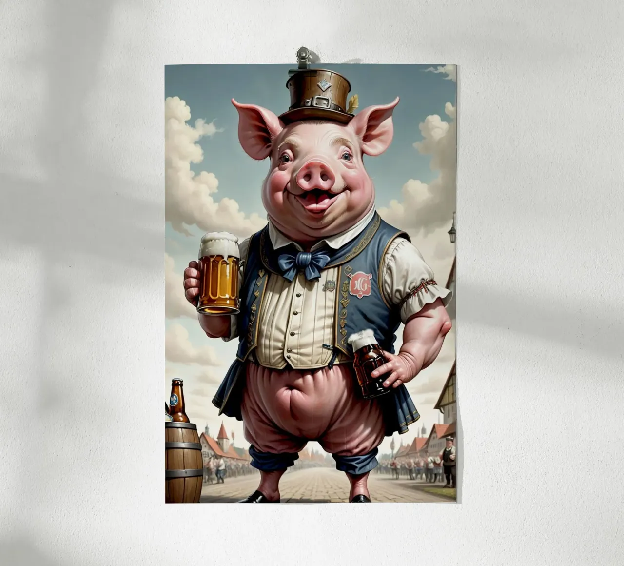 pig and beer poster con telaio in alluminio da chaodays