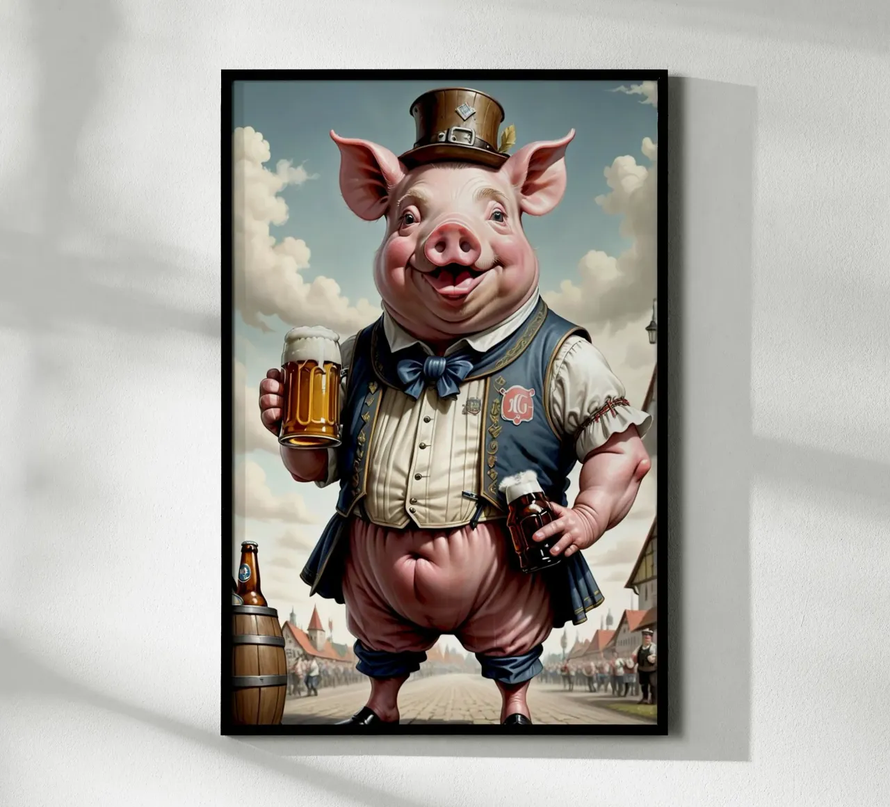 pig and beer poster con telaio in alluminio da chaodays
