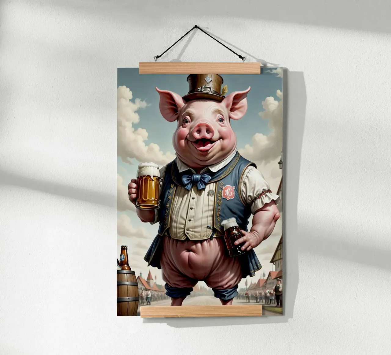 pig and beer poster con telaio in alluminio da chaodays