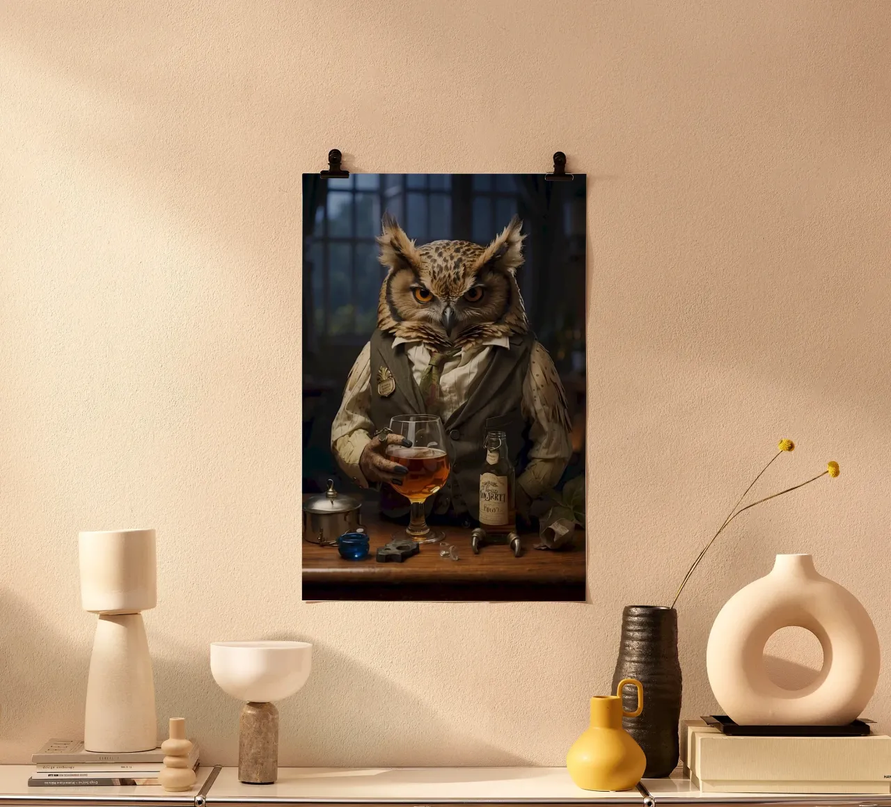 elegant owl poster con telaio in plastica da firmana