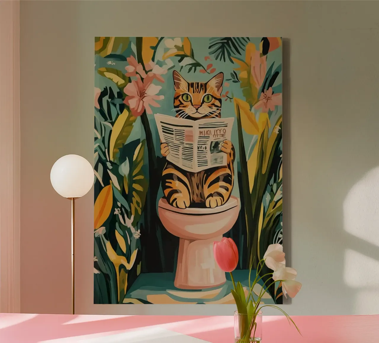 color cat on toilet tela con Cornice a cassetta da throme