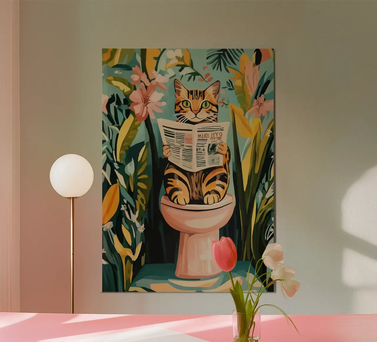 color cat on toilet poster con telaio in plastica da throme
