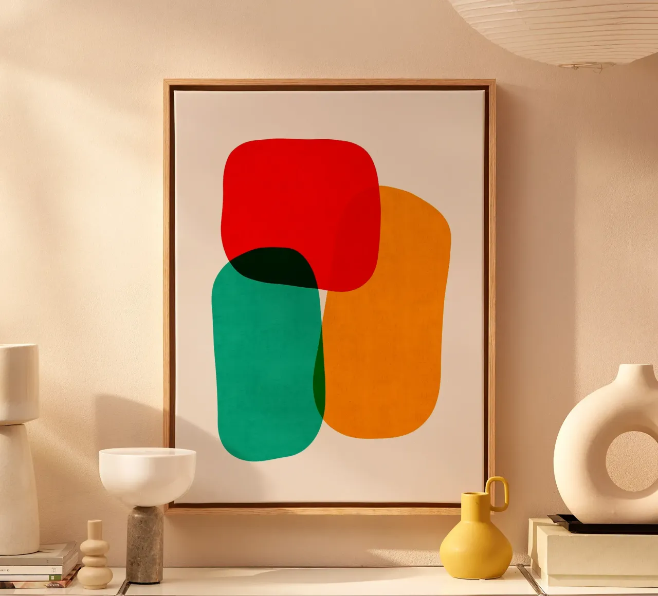 Kleurrijke vormen canvas met Baklijst van Sabine Klein