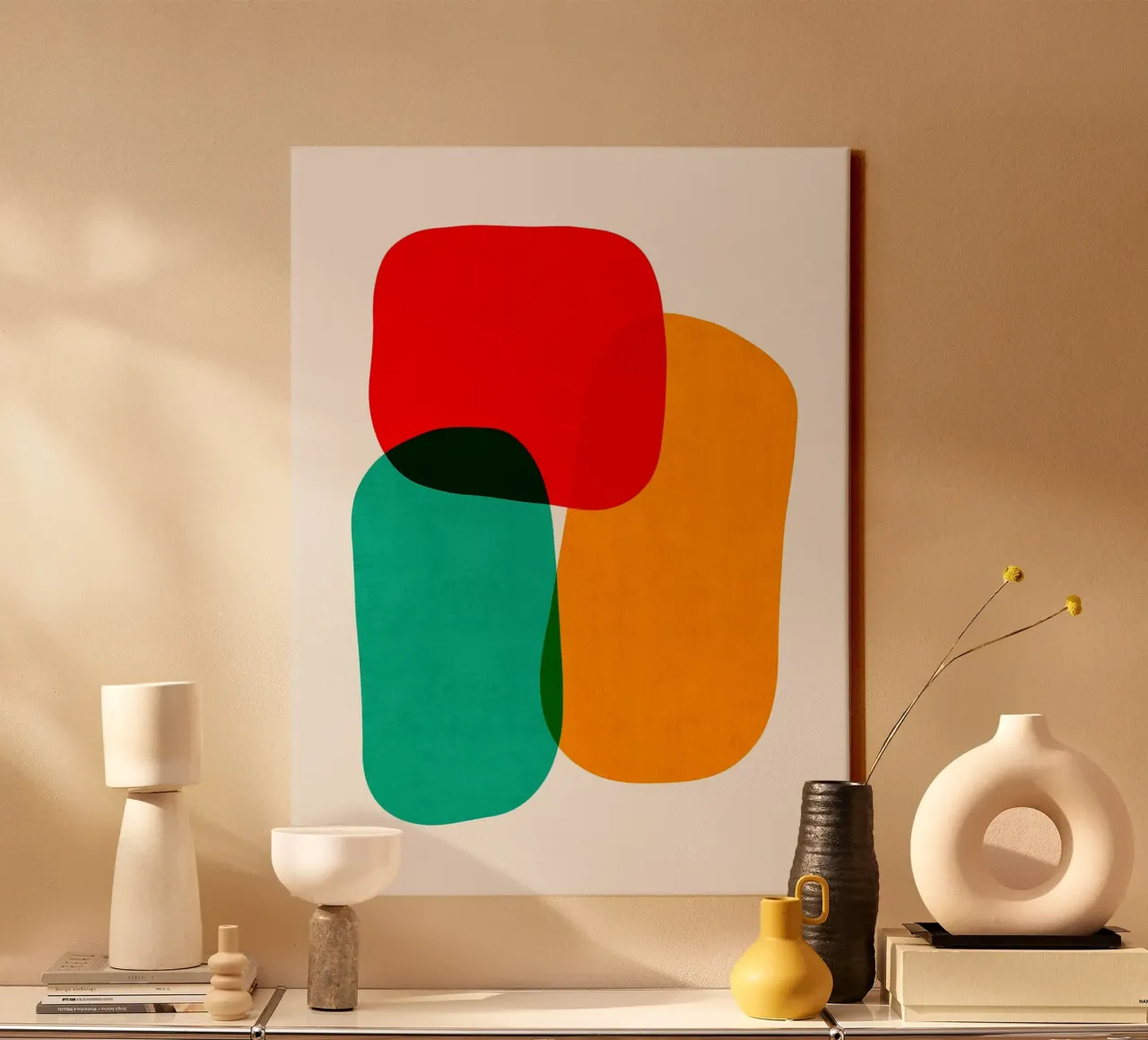 Kleurrijke vormen canvas met Baklijst van Sabine Klein