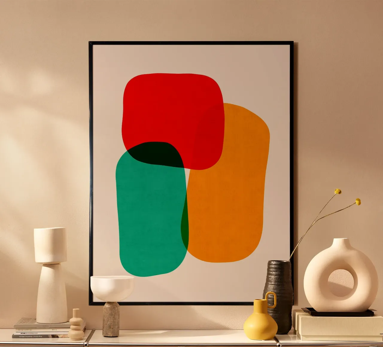 Forme colorate poster con telaio in legno da Sabine Klein