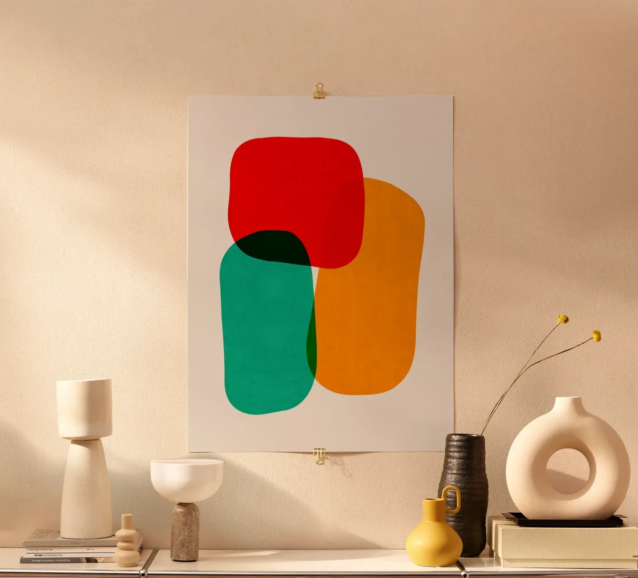 Forme colorate poster con telaio in legno da Sabine Klein