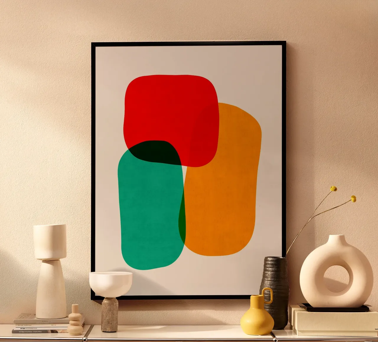 Forme colorate poster con telaio in legno da Sabine Klein