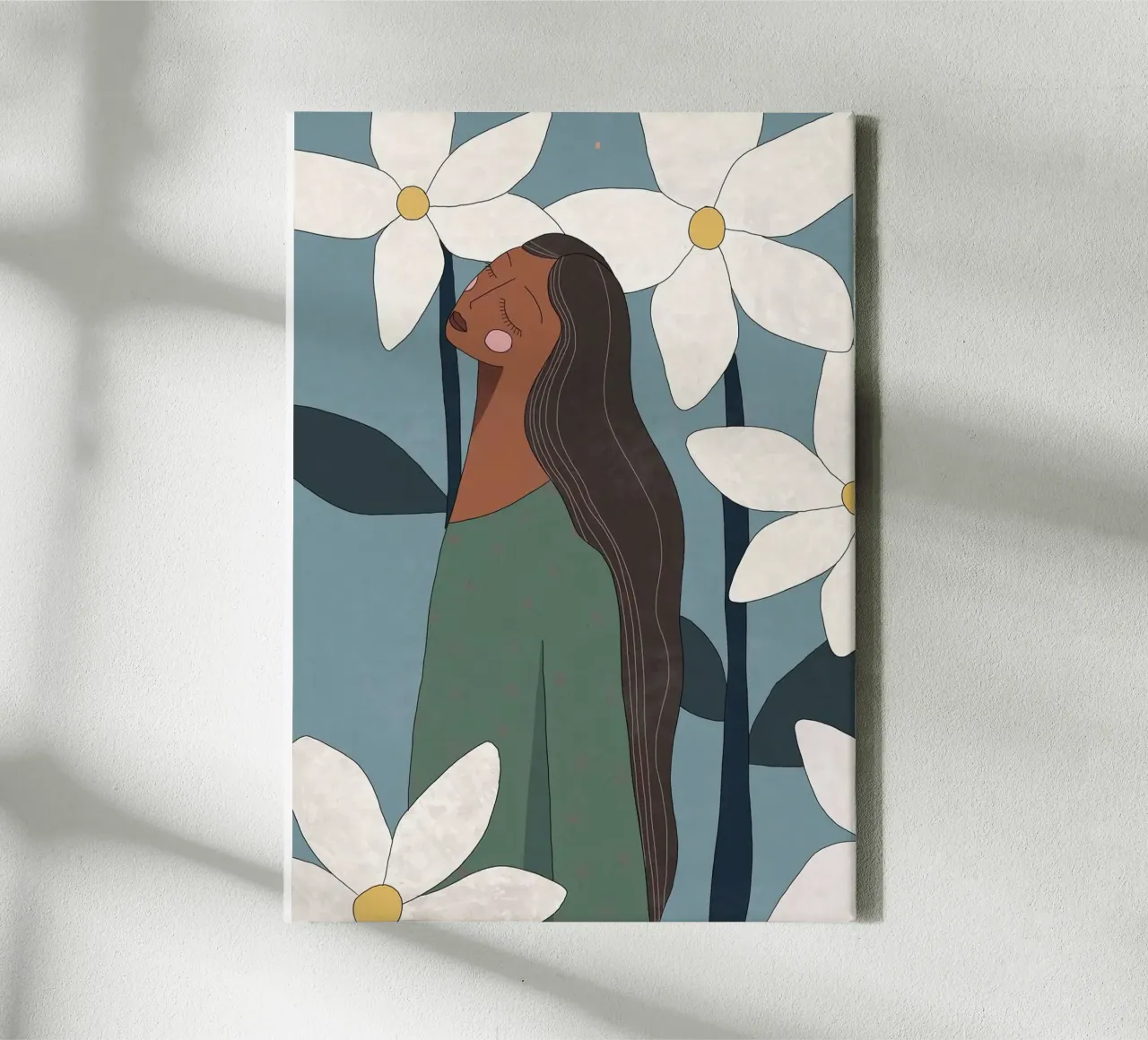 shape minimal girl and flower tela con Cornice a cassetta da throme