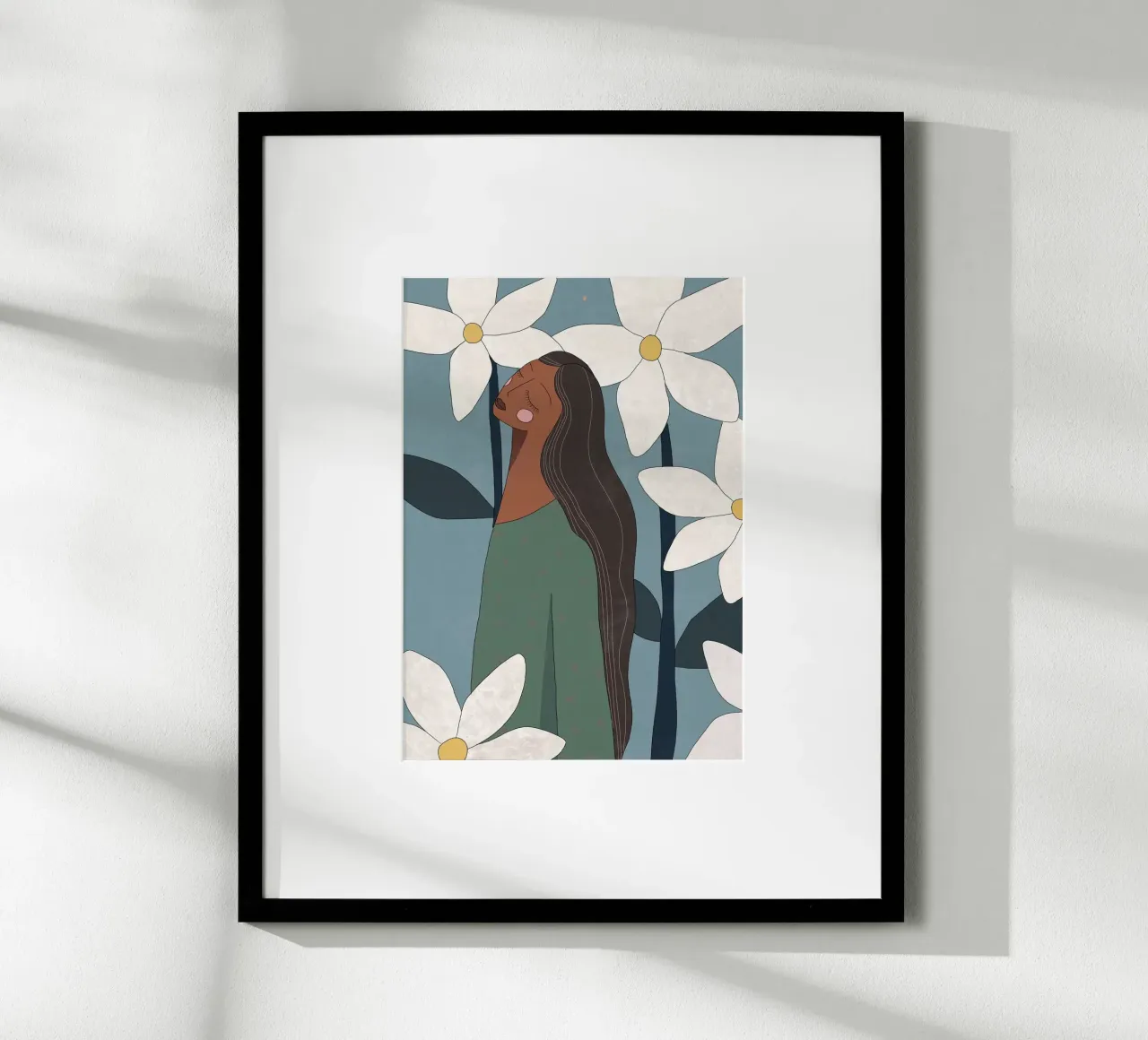 shape minimal girl and flower poster con telaio in legno da throme