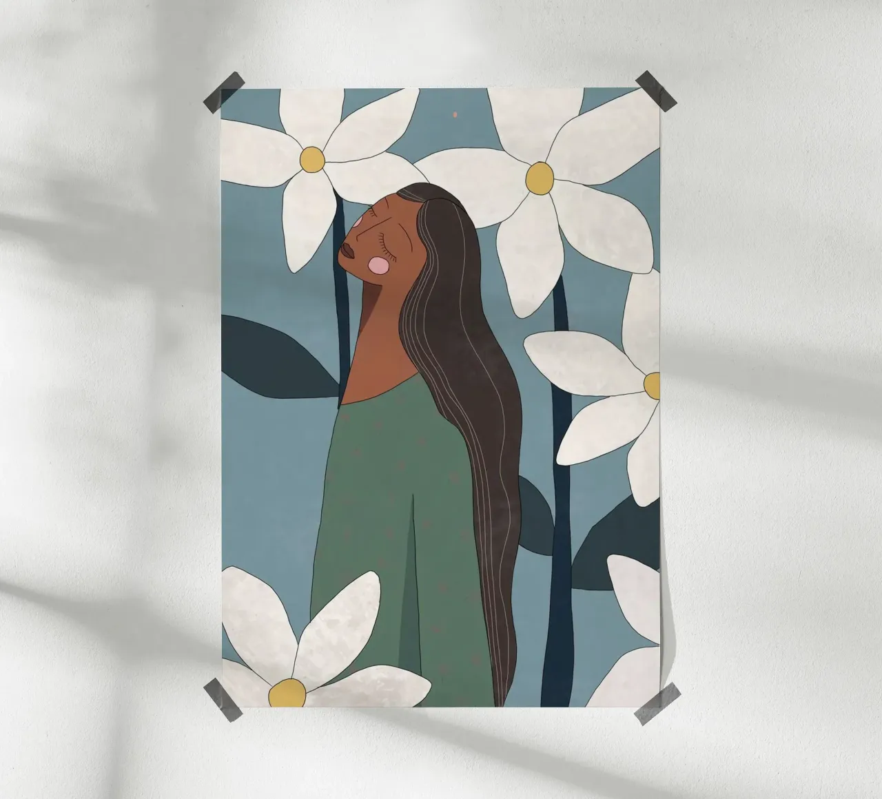 shape minimal girl and flower poster con telaio in legno da throme