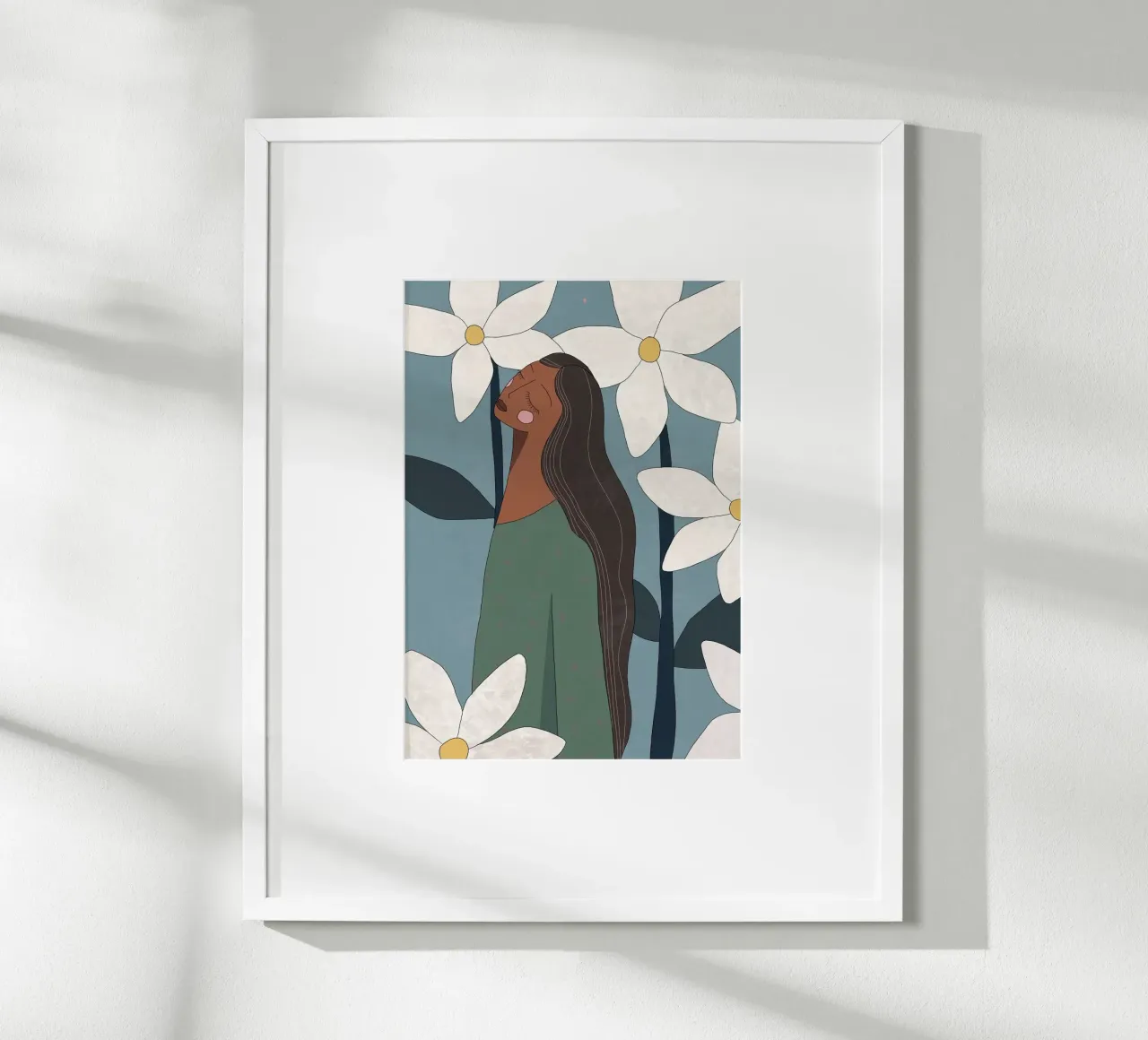 shape minimal girl and flower poster con telaio in legno da throme