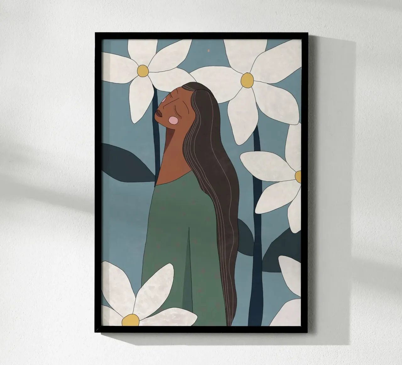 shape minimal girl and flower poster con telaio in legno da throme