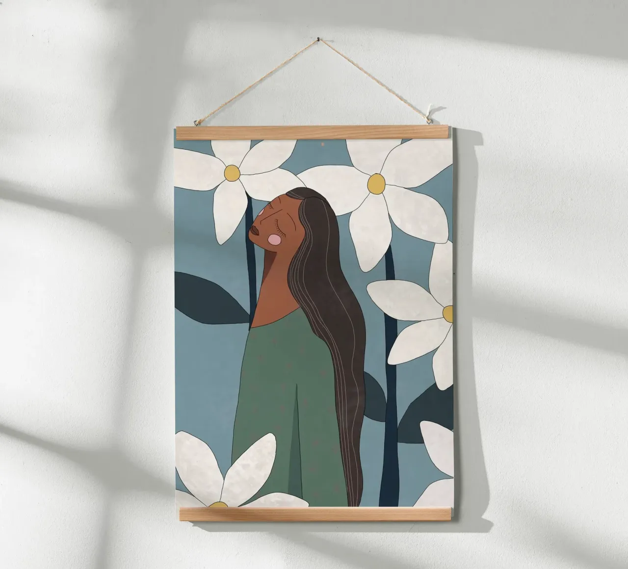 shape minimal girl and flower poster con telaio in legno da throme