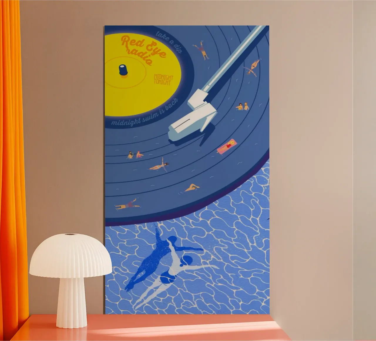 swimming in classic music player poster con telaio in plastica da riverbel