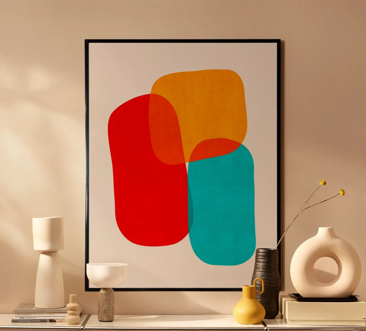 Forme colorate poster con telaio in legno da Leon Franke