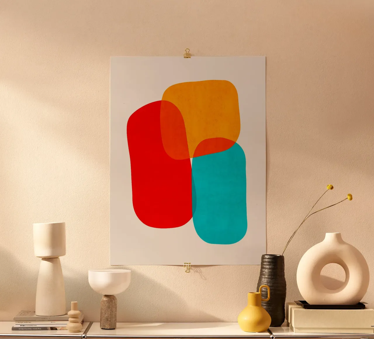 Forme colorate poster con telaio in legno da Leon Franke