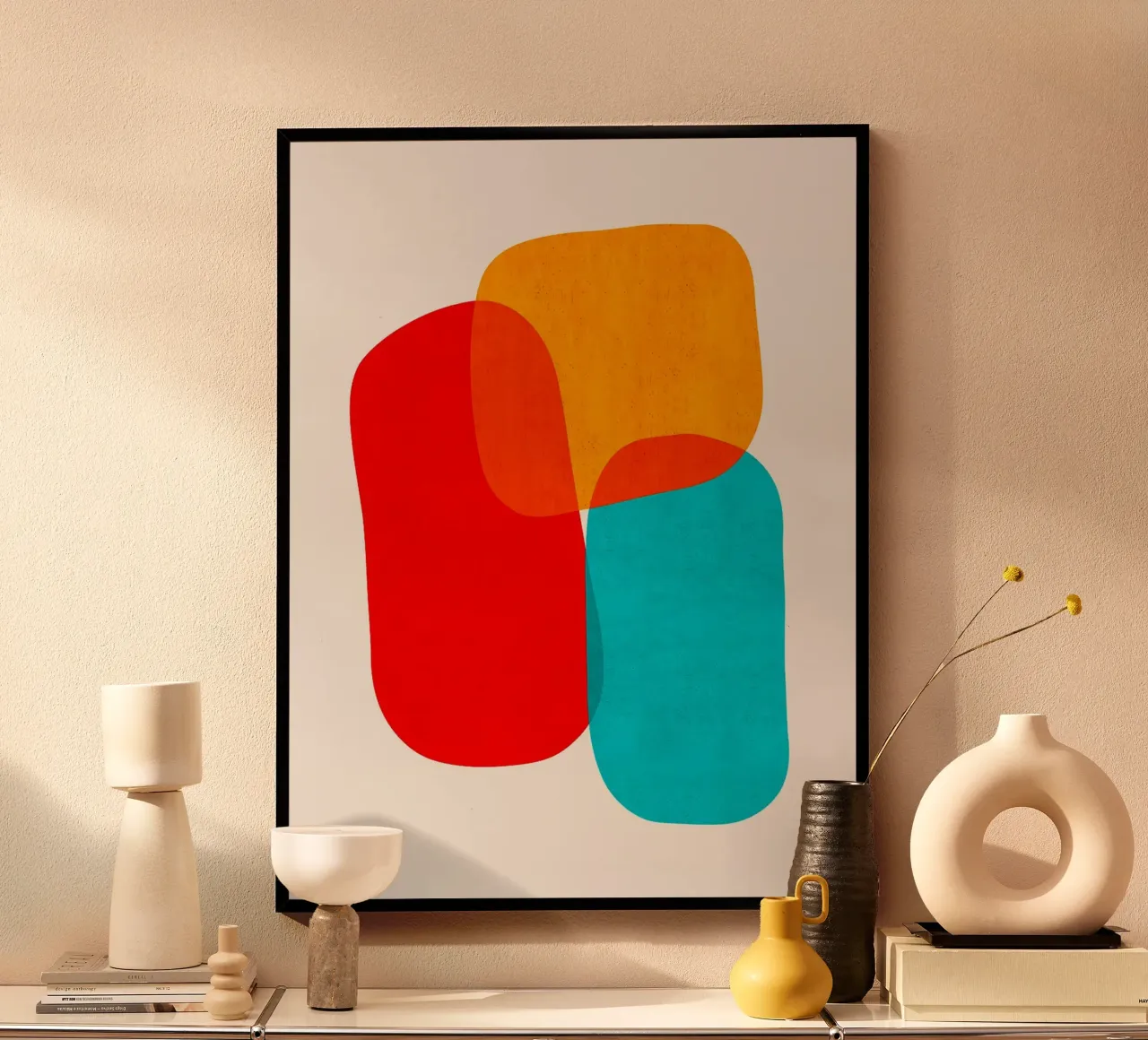 Forme colorate poster con telaio in legno da Leon Franke