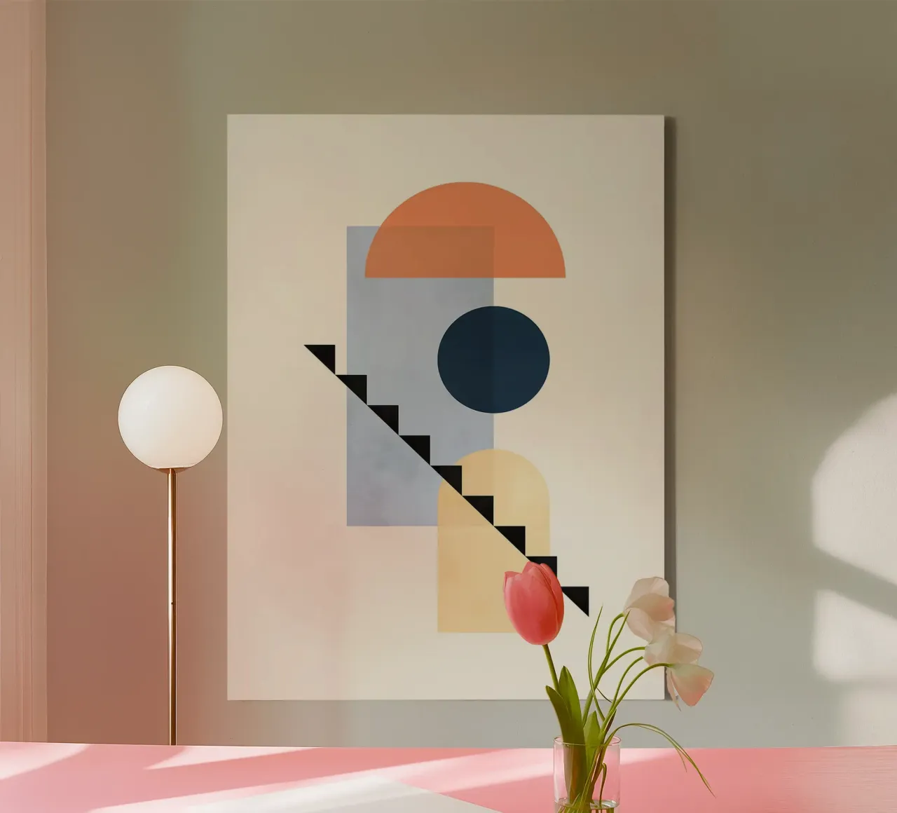 Minimalistische geometrie III canvas met Baklijst van Maria Maier