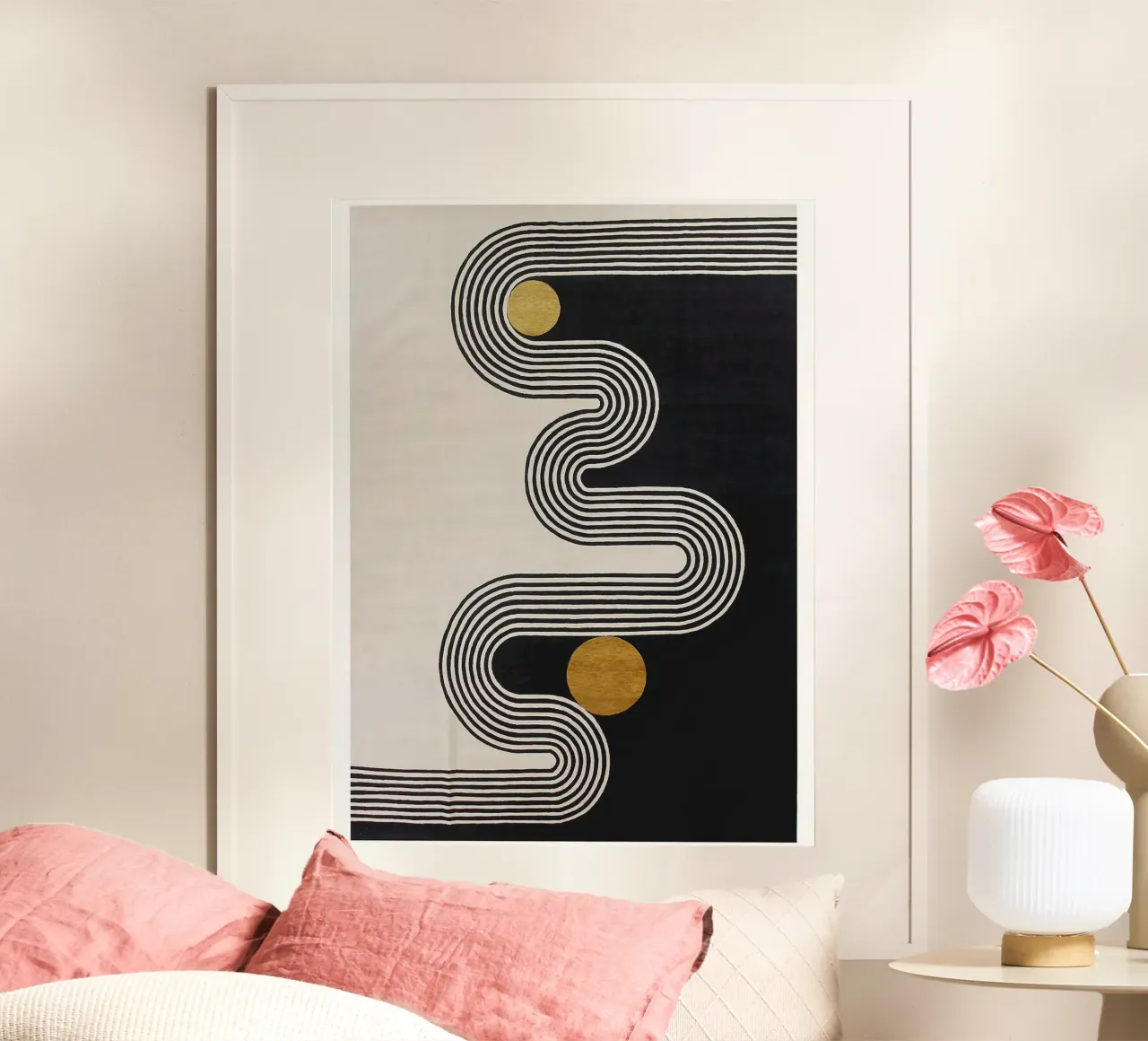 diverse curve line poster con telaio in legno da riverbel