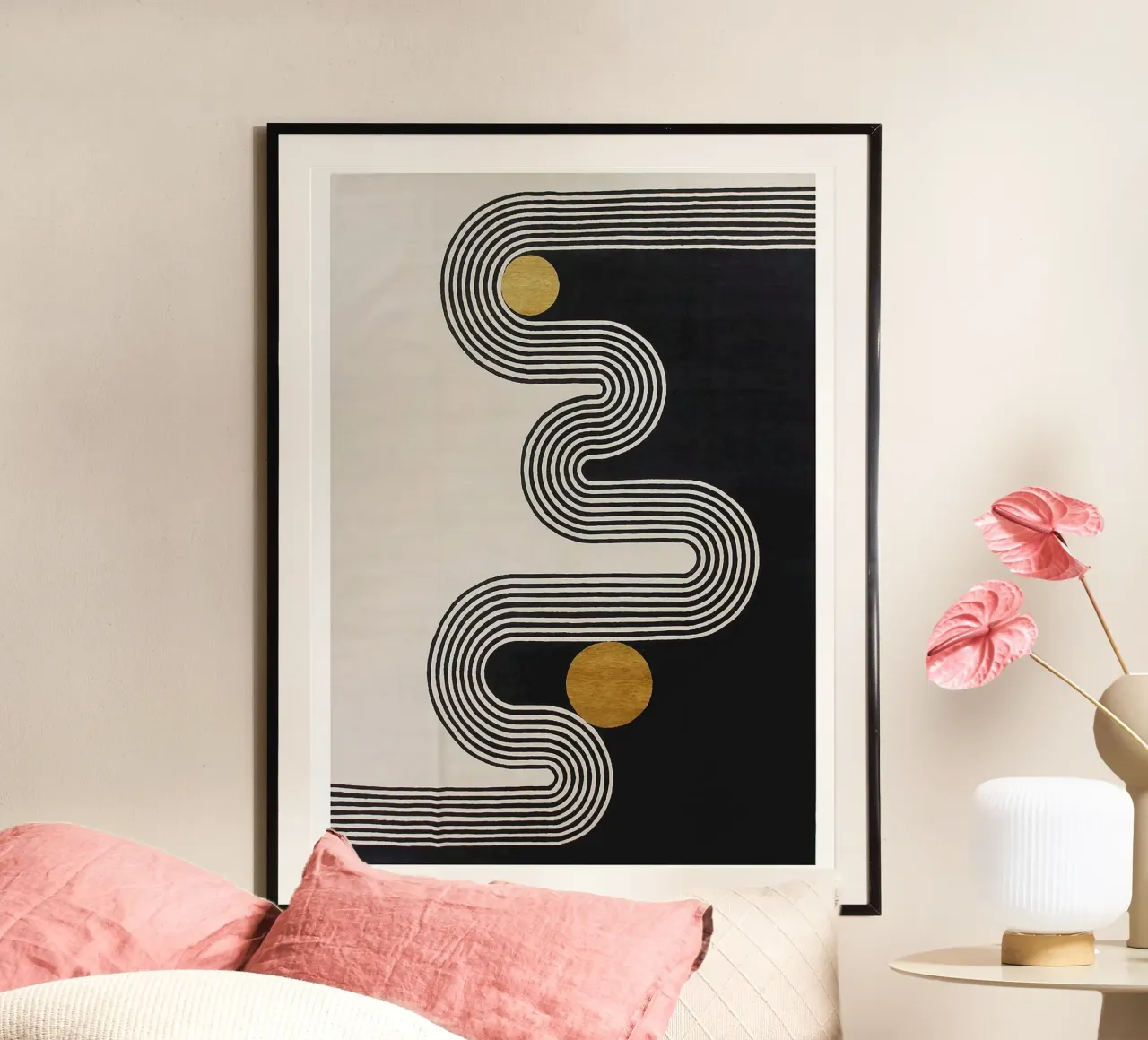 diverse curve line poster con telaio in legno da riverbel