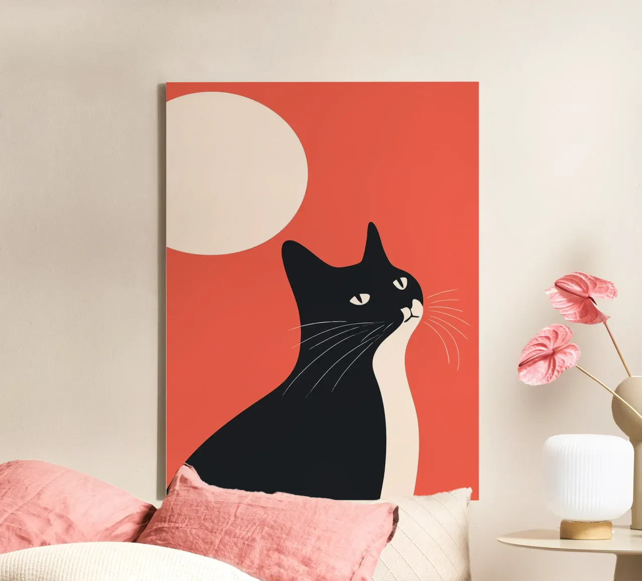 Black Cat Minimalist Art canvas with Floater frame by Hannah Meyer