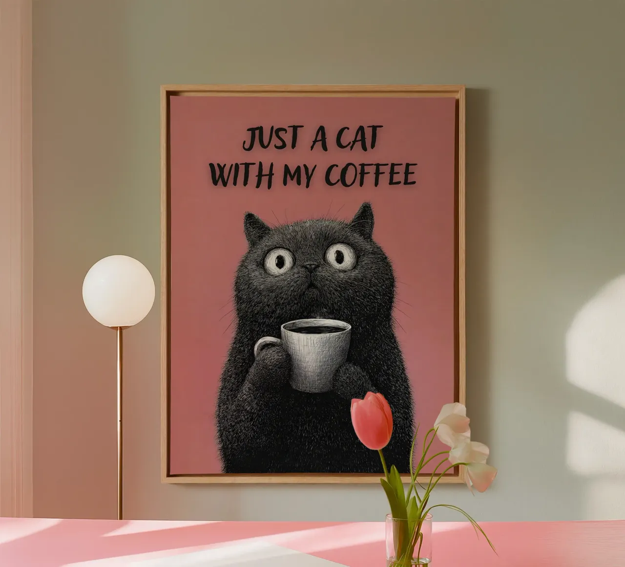 Just A Cat With My Coffee canvas with Floater frame by Hannah Meyer