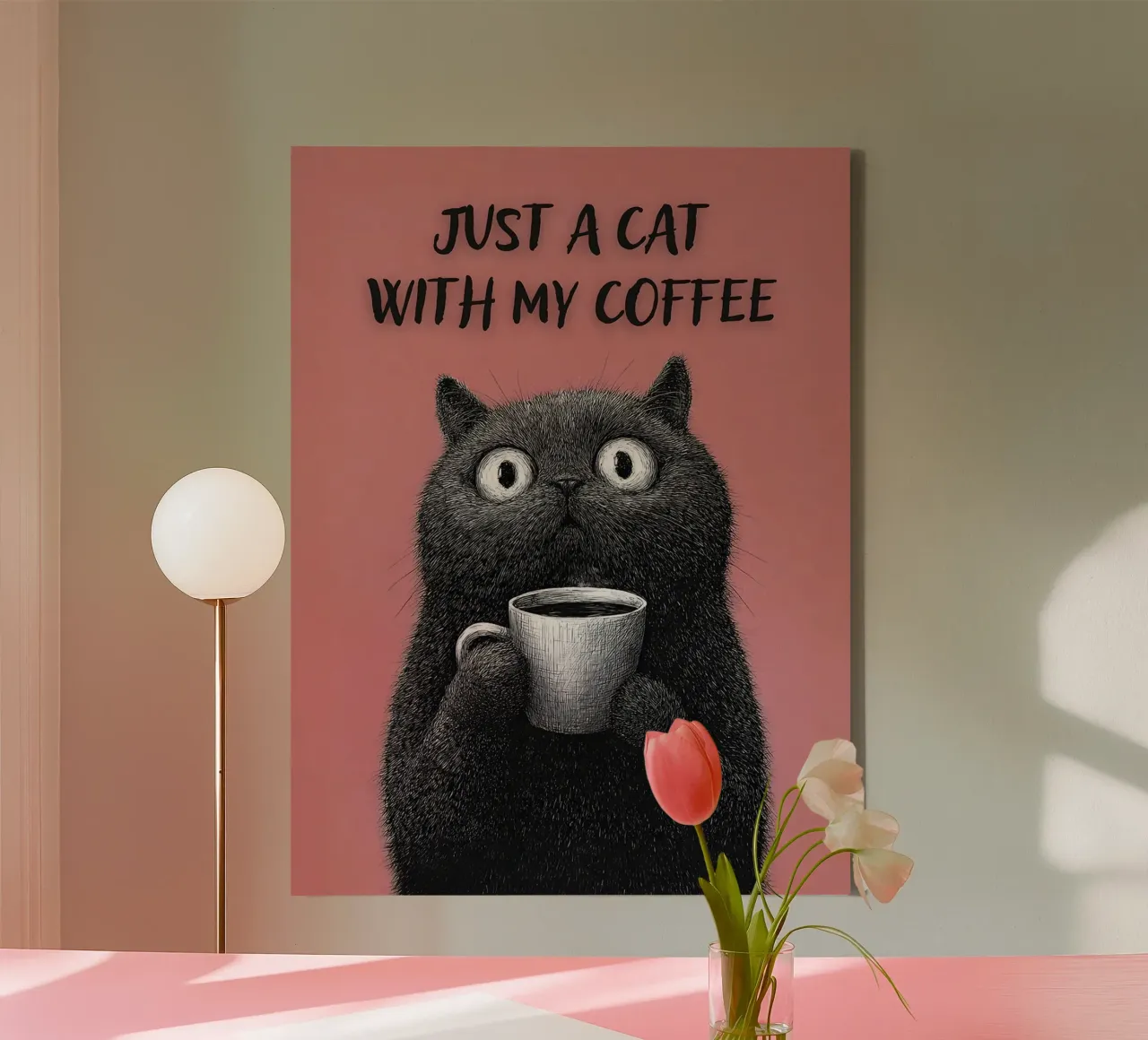 Just A Cat With My Coffee canvas with Floater frame by Hannah Meyer