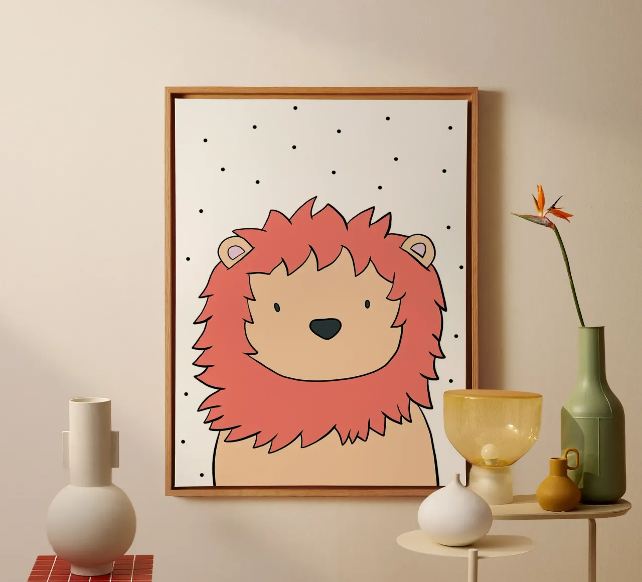 Leone carino dei cartoni animati tela con Cornice a cassetta da Hannah Meyer