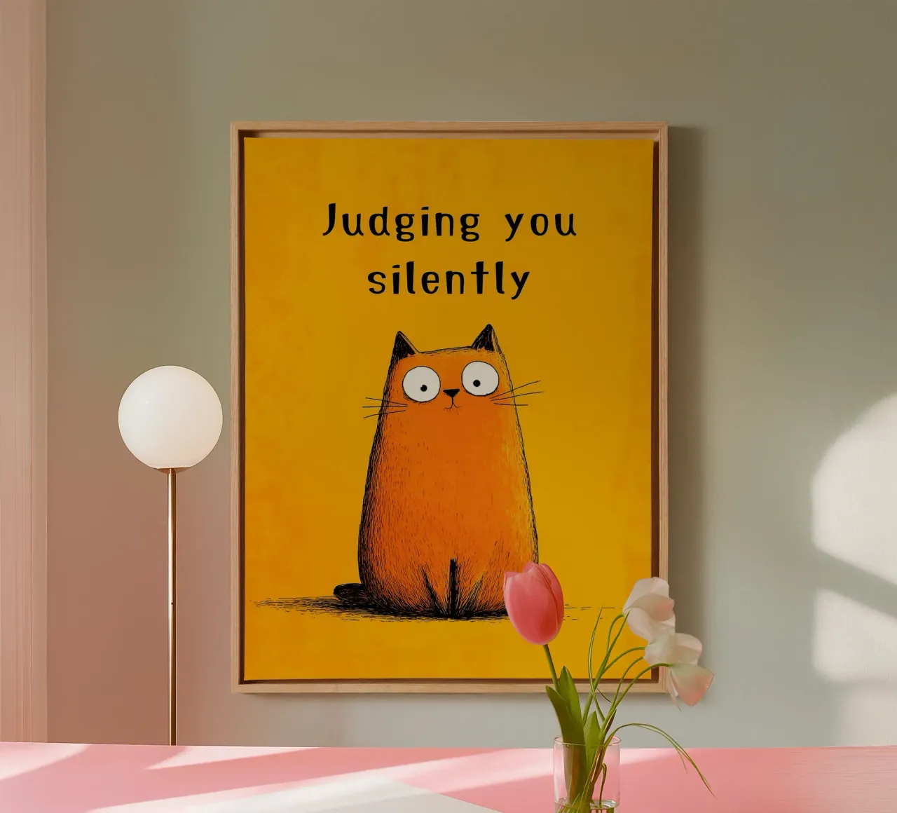 Judging You Silently - Cat Humor canvas with Floater frame by Hannah Meyer