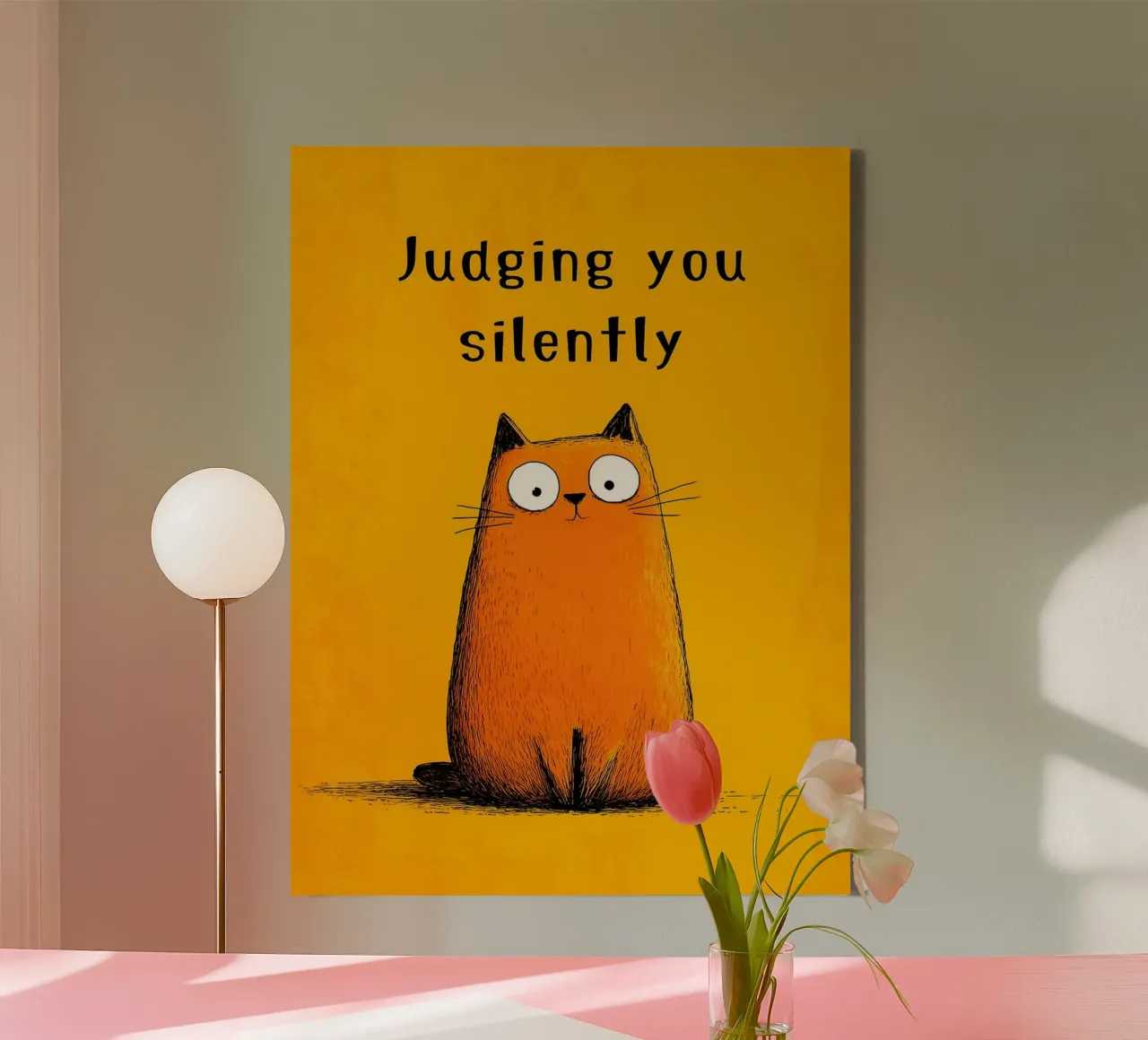 Judging You Silently - Cat Humor canvas with Floater frame by Hannah Meyer