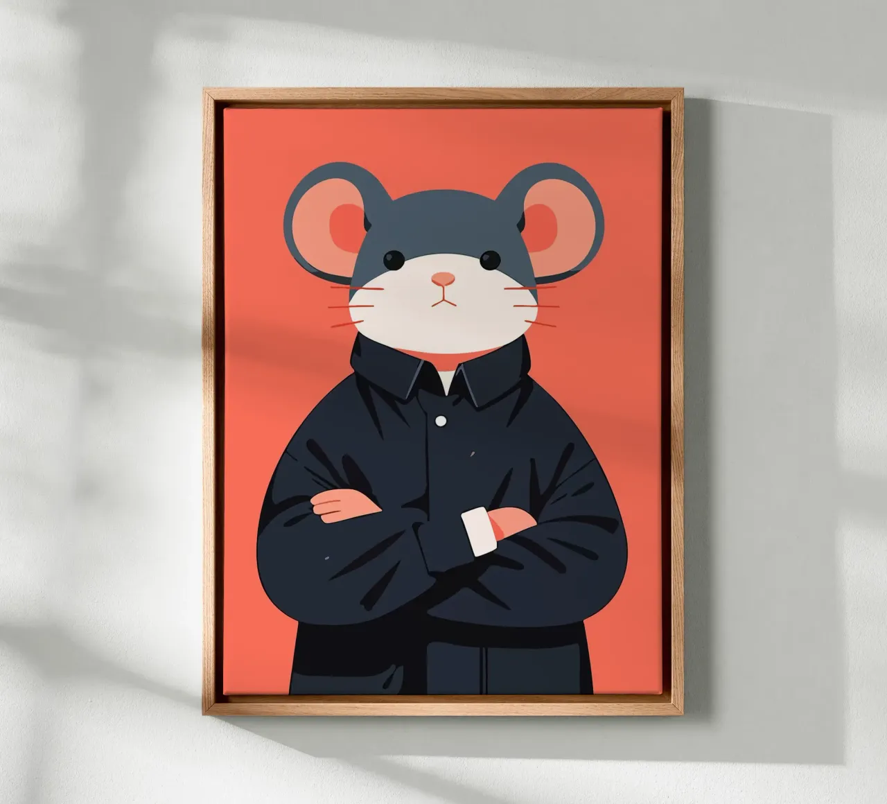 Funny Judgmental Mouse Portrait Minimalist Art Illustration canvas with Floater frame by Hannah Meyer