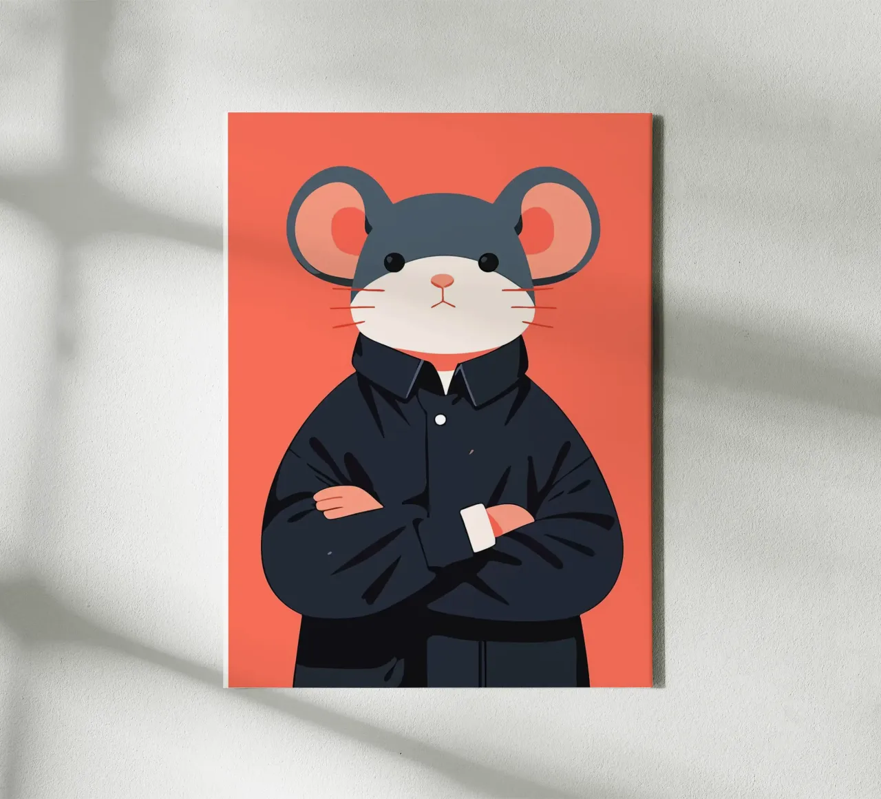 Funny Judgmental Mouse Portrait Minimalist Art Illustration canvas with Floater frame by Hannah Meyer