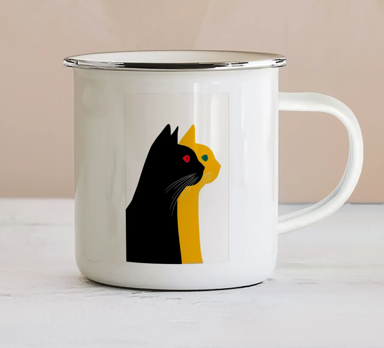 Gatti neri e gialli tazza in smalto da Hannah Meyer