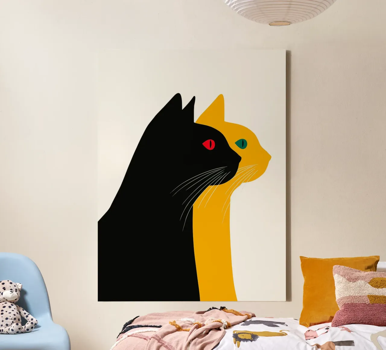 Zwarte en gele katten canvas met Baklijst van Hannah Meyer