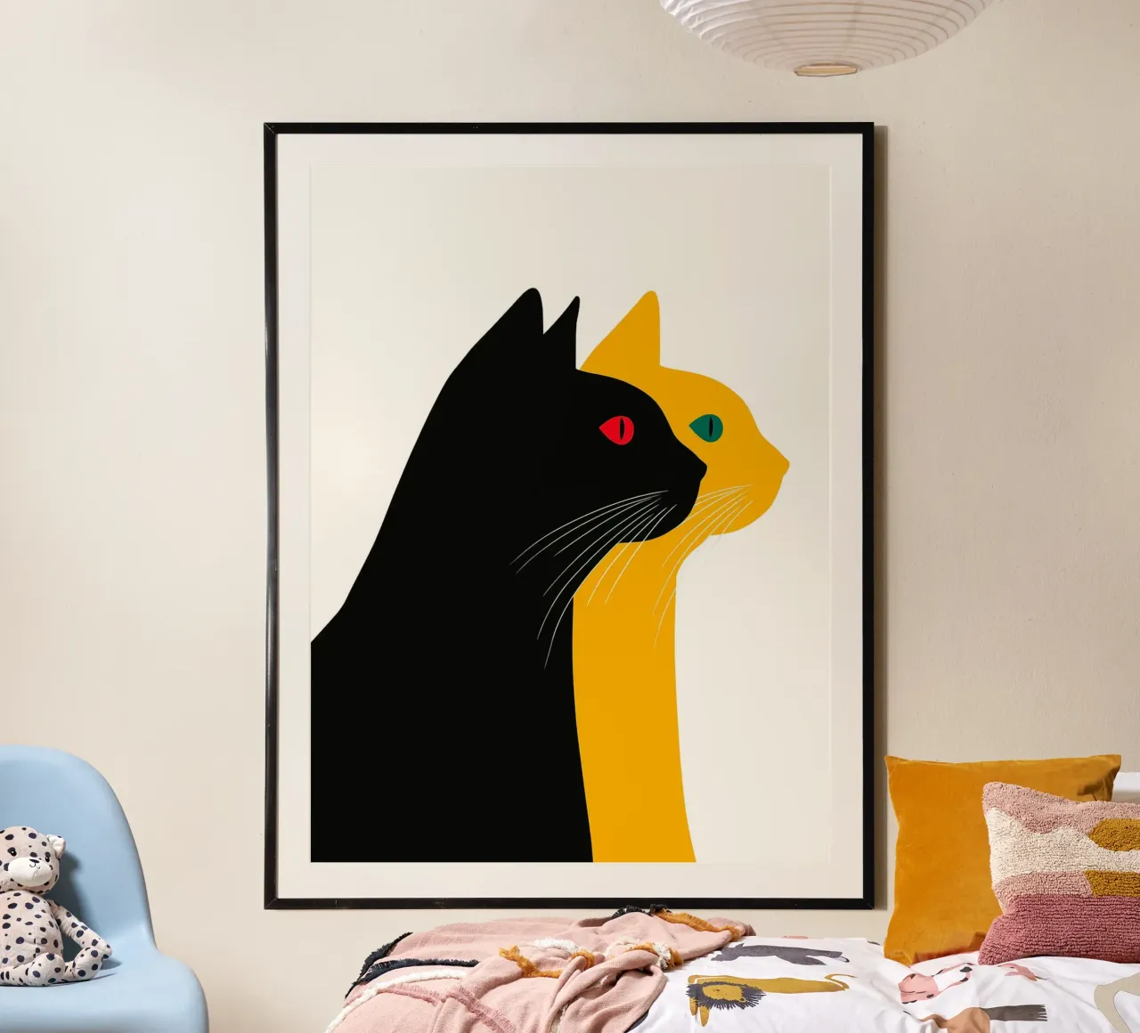 Zwarte en gele katten poster van Hannah Meyer