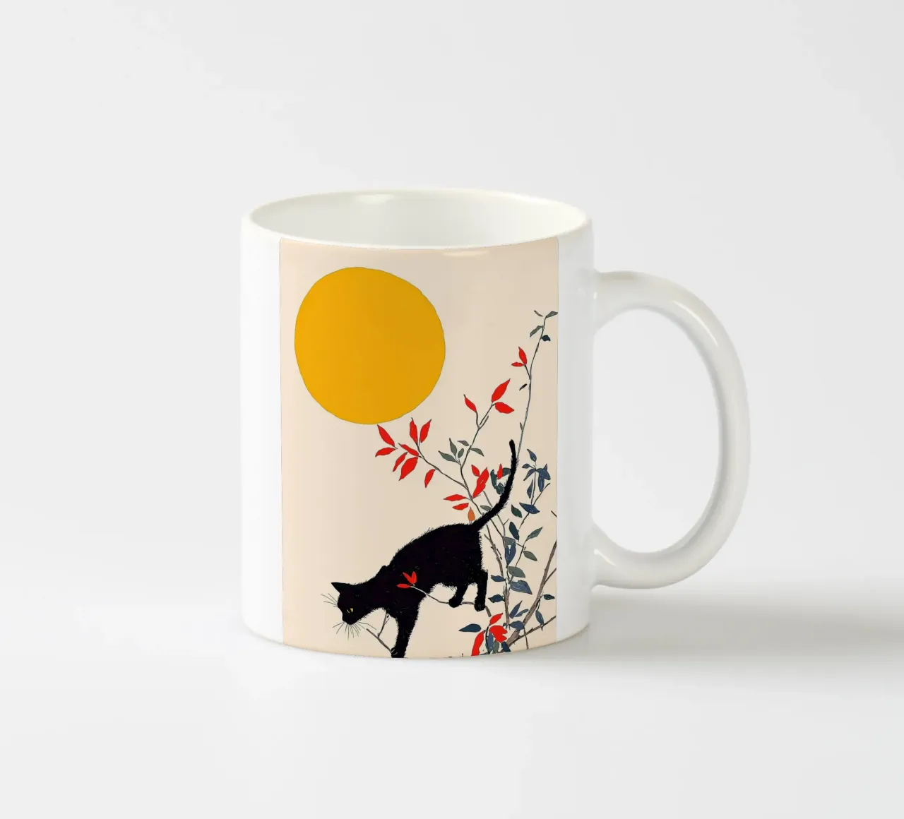 Gatto nero su un albero tazza in ceramica da Hannah Meyer
