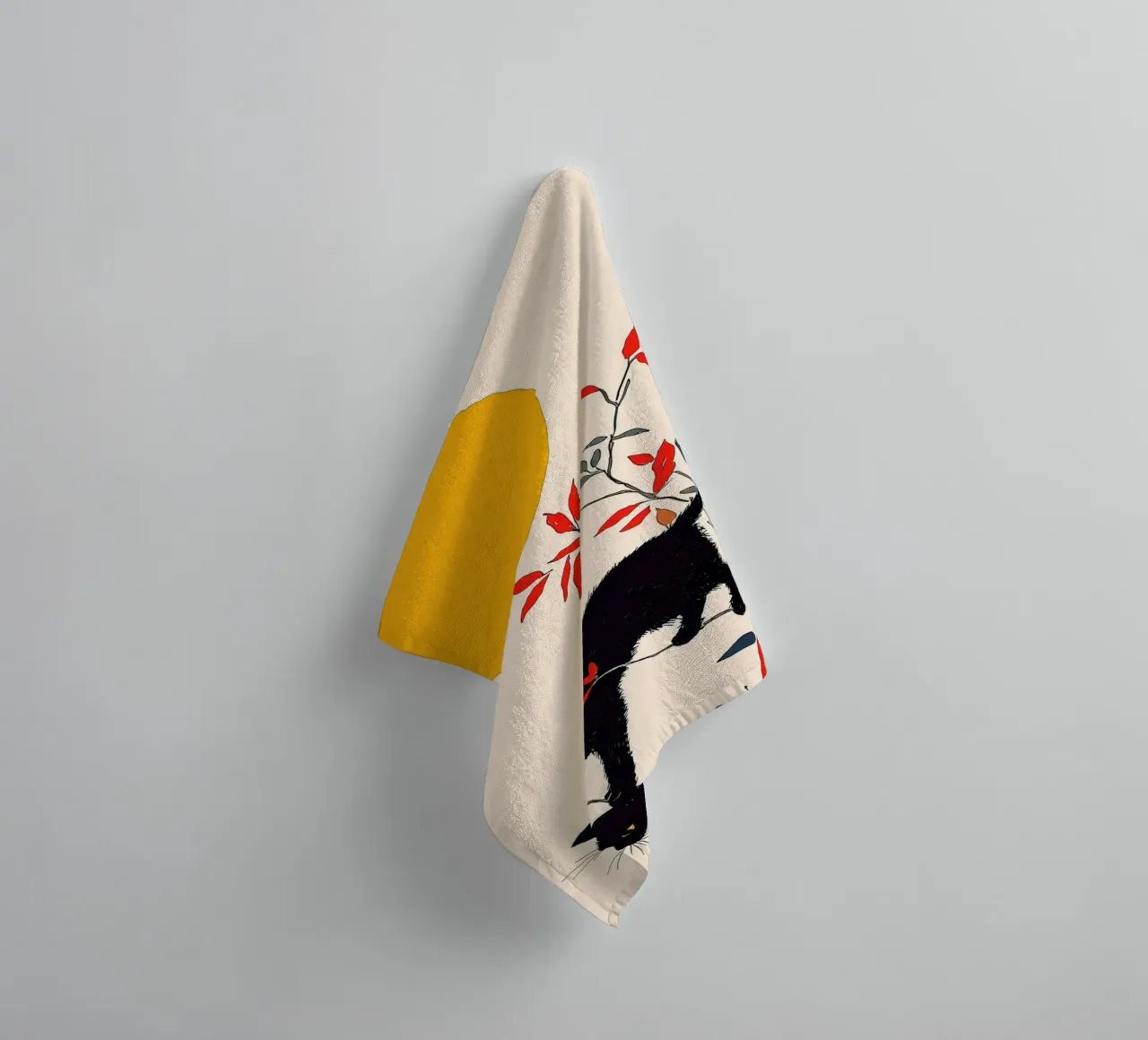 Black Cat in a Tree towel by Hannah Meyer