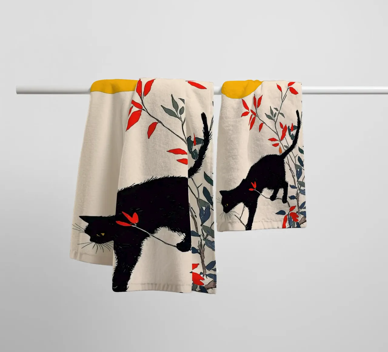 Black Cat in a Tree towel by Hannah Meyer