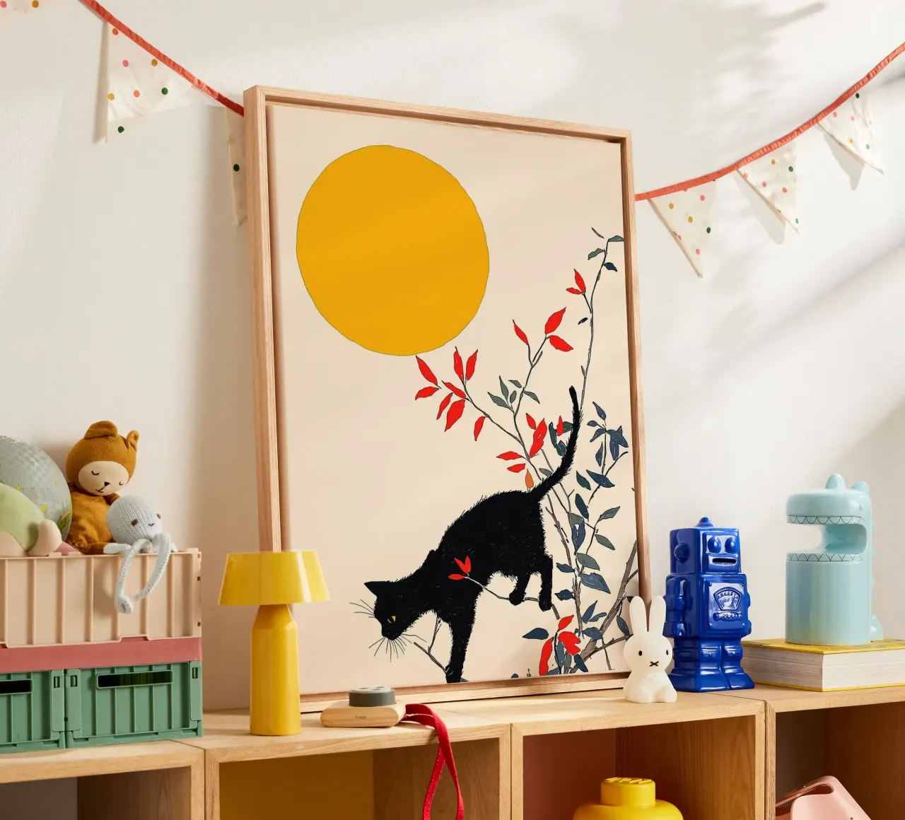 Zwarte kat in een boom canvas met Baklijst van Hannah Meyer