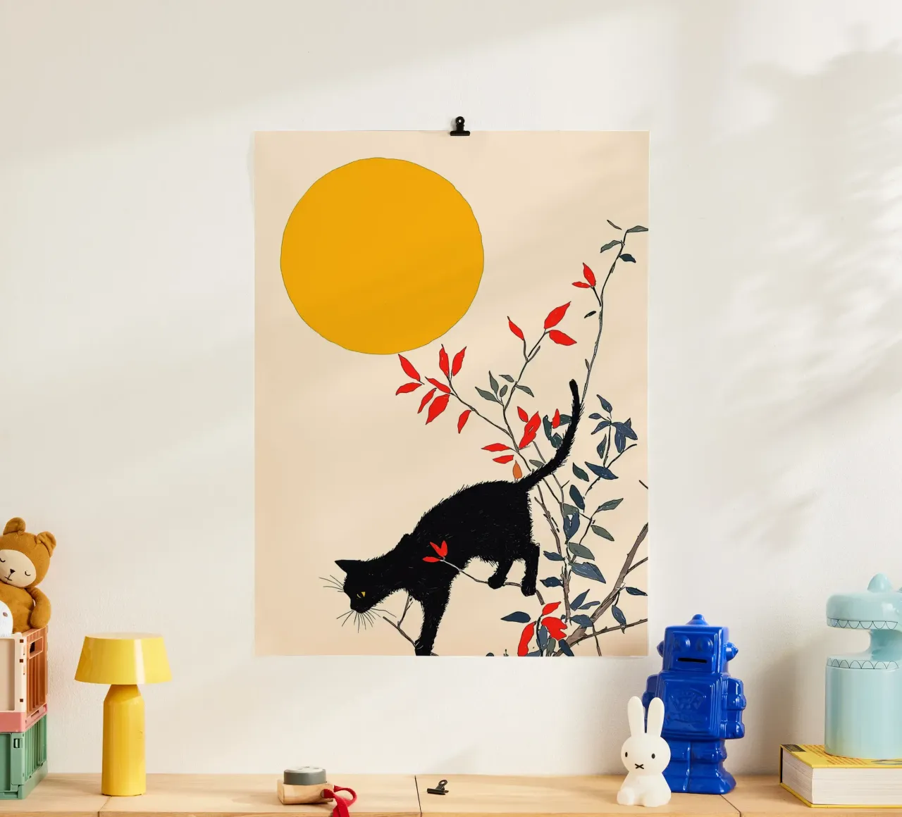 Chat noir dans un arbre poster de Hannah Meyer