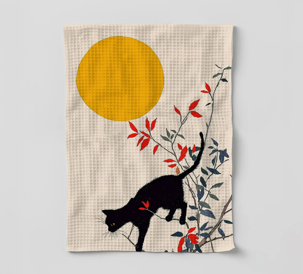 Chat noir dans un arbre torchon de Hannah Meyer