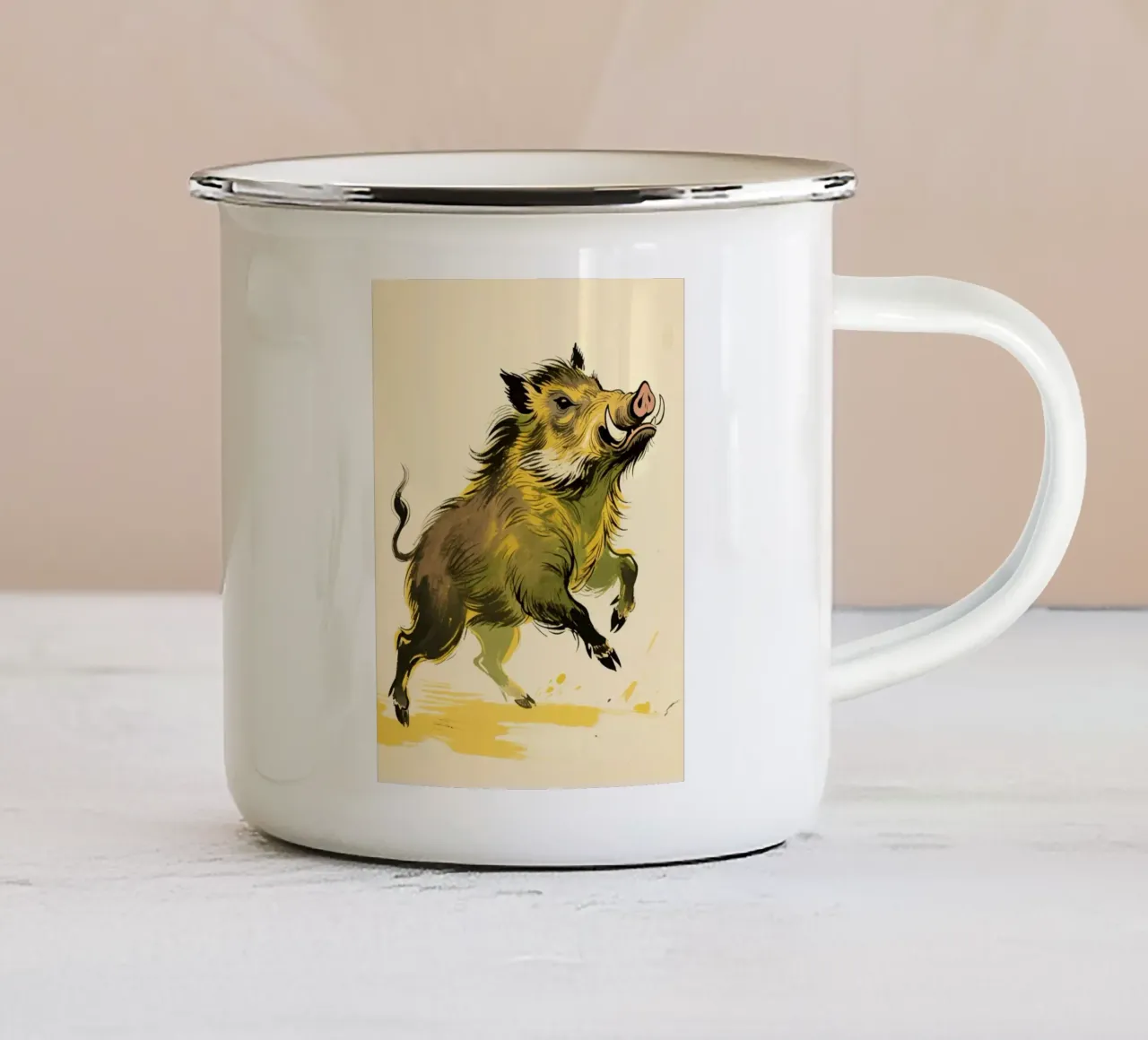 Cinghiale tazza in smalto da knowledge
