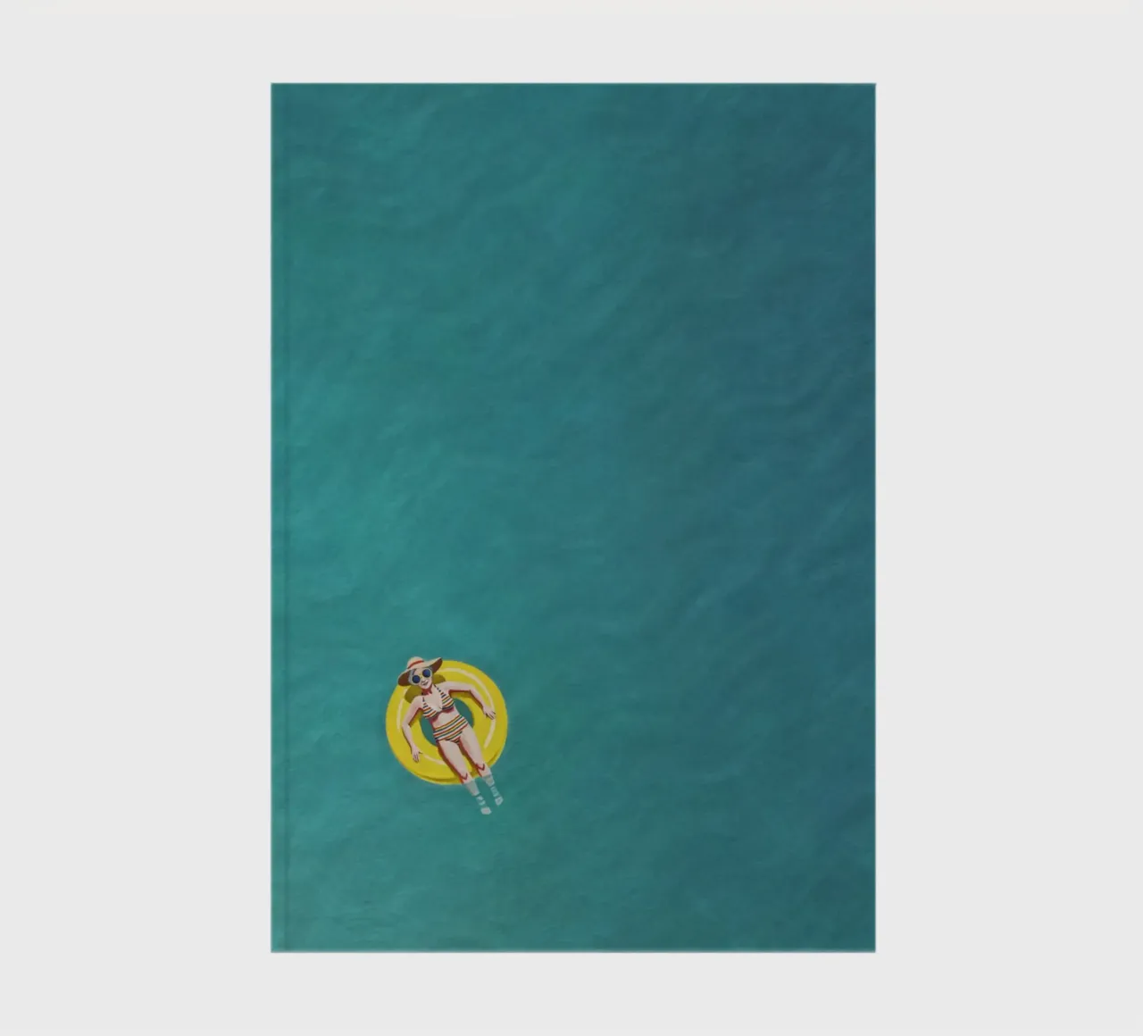 Nageur dérivant sur un beignet jaune, vue aérienne carnet de notes de Hecate Pim Designs