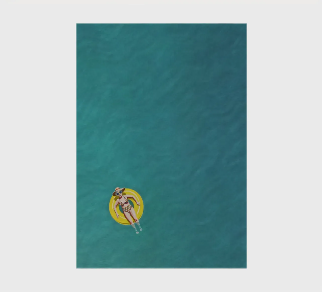 Nageur dérivant sur un beignet jaune, vue aérienne carnet de notes de Hecate Pim Designs