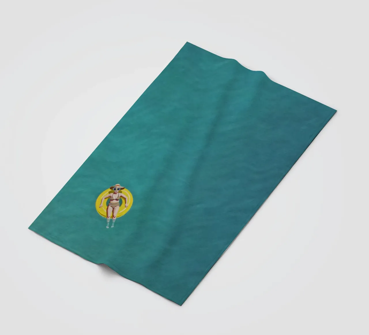Nageur dérivant sur un beignet jaune, vue aérienne plaid polaire de Hecate Pim Designs