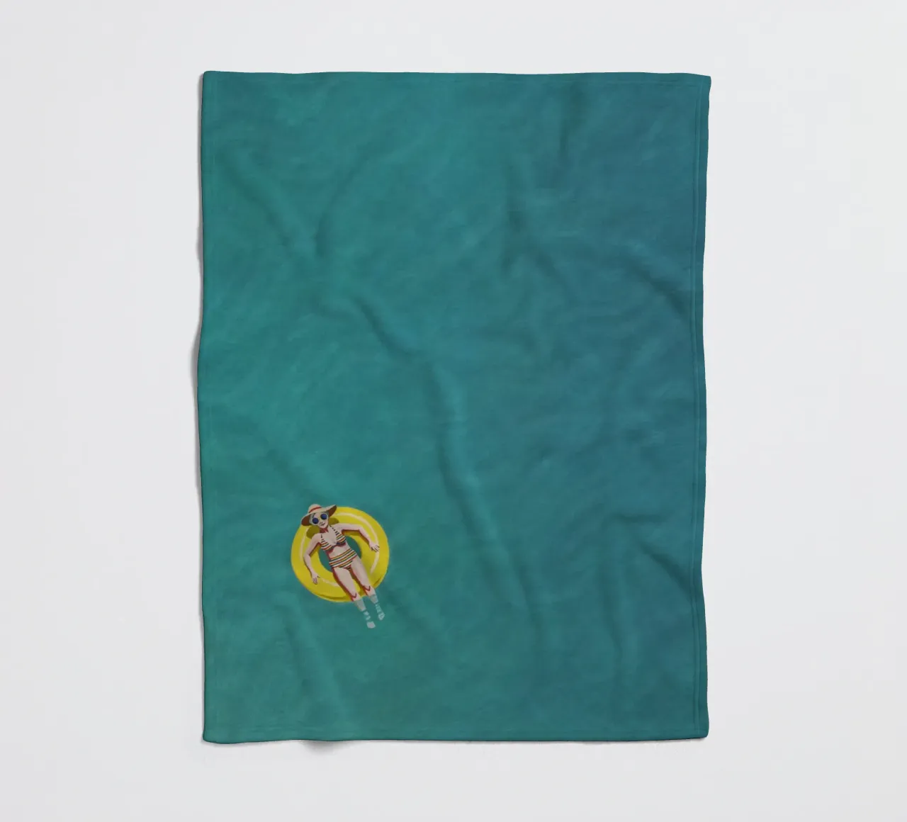 Nageur dérivant sur un beignet jaune, vue aérienne plaid polaire de Hecate Pim Designs