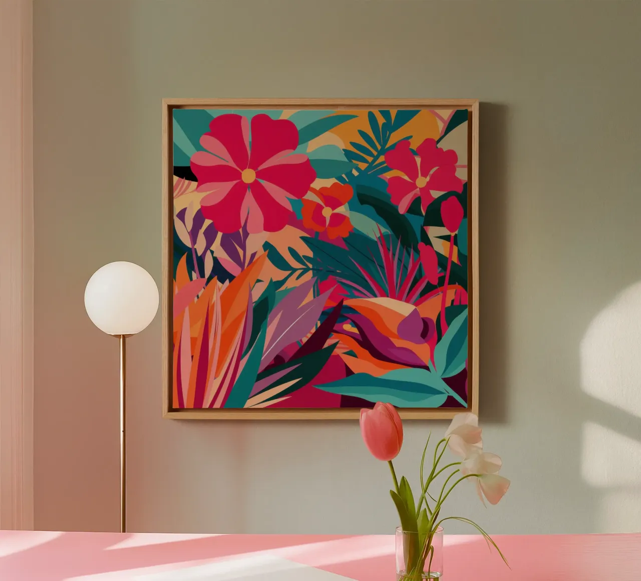 Vurig abstract boeket canvas met Baklijst van Moon Revolver
