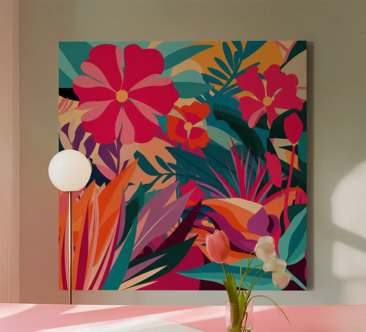 Vurig abstract boeket canvas met Baklijst van Moon Revolver